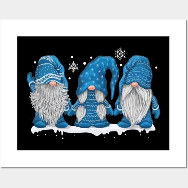Three Gnomes In Blue Costume Christmas Gift Funny Xmas Shirt Wall Art by Kelley Clothing